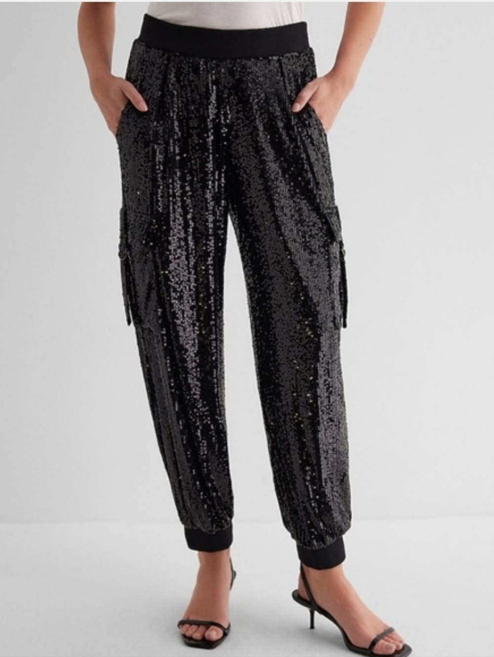 Express High Rise Black Sequin Joggers Size Medium